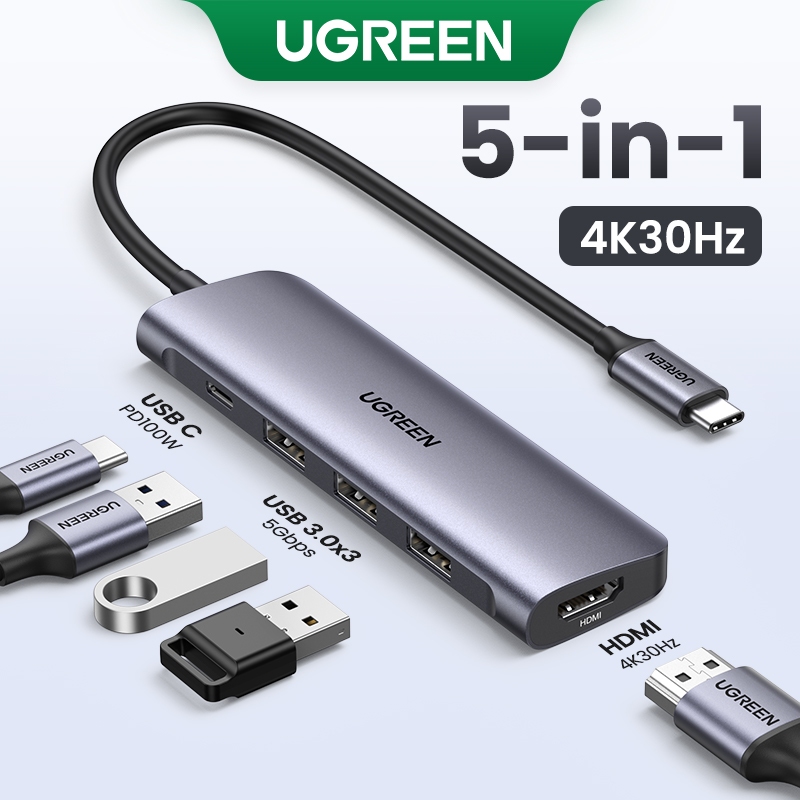 Hub USB C UGREEN với HDMI 4K, Bộ chuyển đổi đa cổng Type C 5 trong 1, Giao hàng nguồn 100W, Dock Thunderbolt 3 với 3 cổng USB 3.0 3 cổng dữ liệu USB-A, USB C Dongle cho MacBook | BigBuy360 - bigbuy360.vn