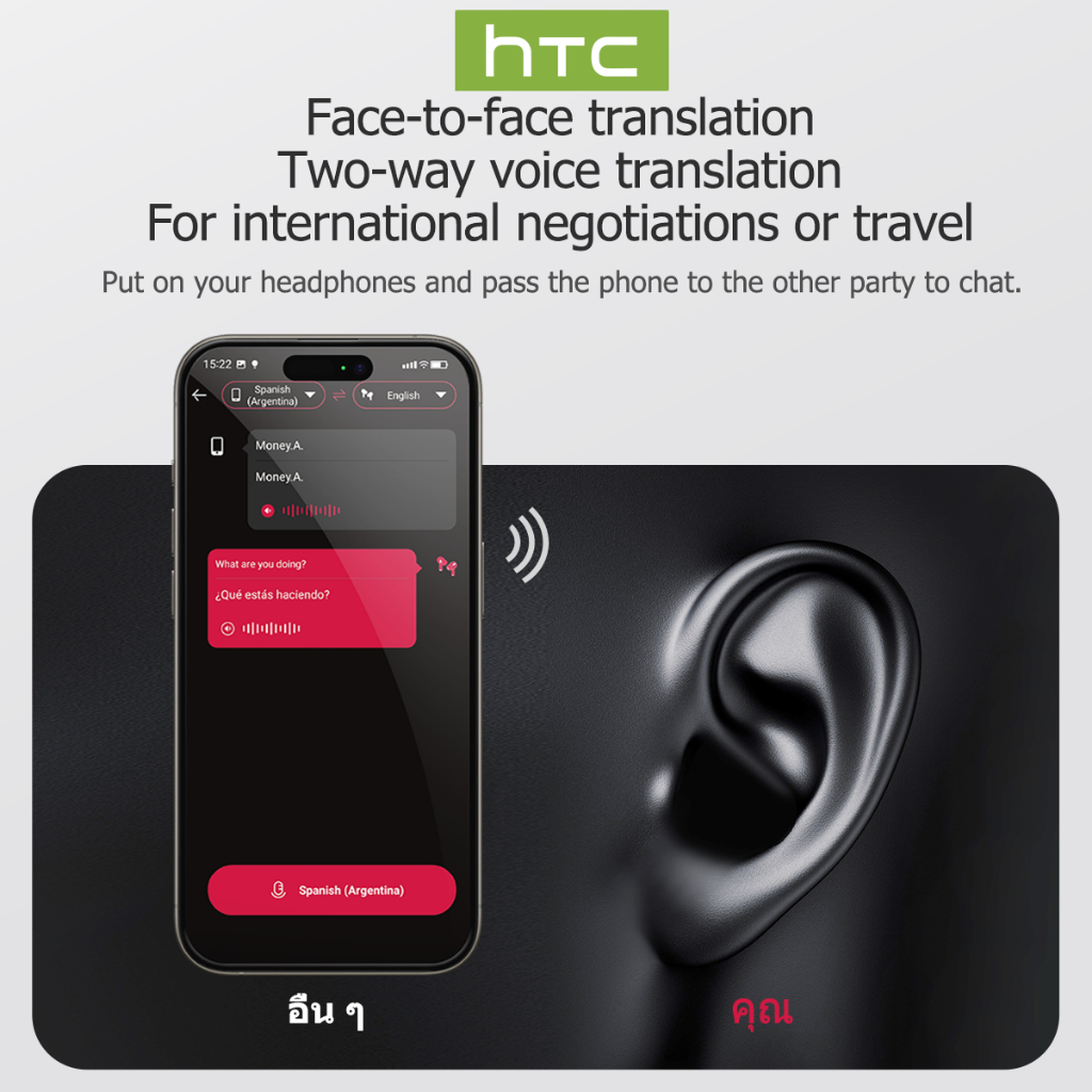 HTC NE10 Tai Nghe Phiên Dịch AI Tai nghe Bluetooth Tai nghe không dây nhẹ Tai nghe không dây Bluetooth 5.4 OWS Tai nghe stereo kèm mic Âm nhạc Hifi Tai nghe thể thao chống nước IPX5 | BigBuy360 - bigbuy360.vn