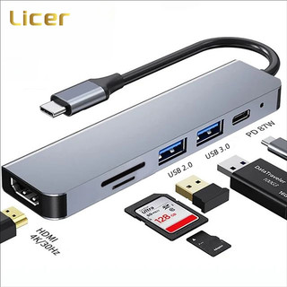 Licer USB-C / Type-C Hub Chuyển Đổi Sang HDMI 4K USB3.0 TF Đầu Đọc Thẻ SD 6 Trong 1 PD 100W Splitter Bộ Chuyển ĐổiOTG Cho MacBook Laptop PC