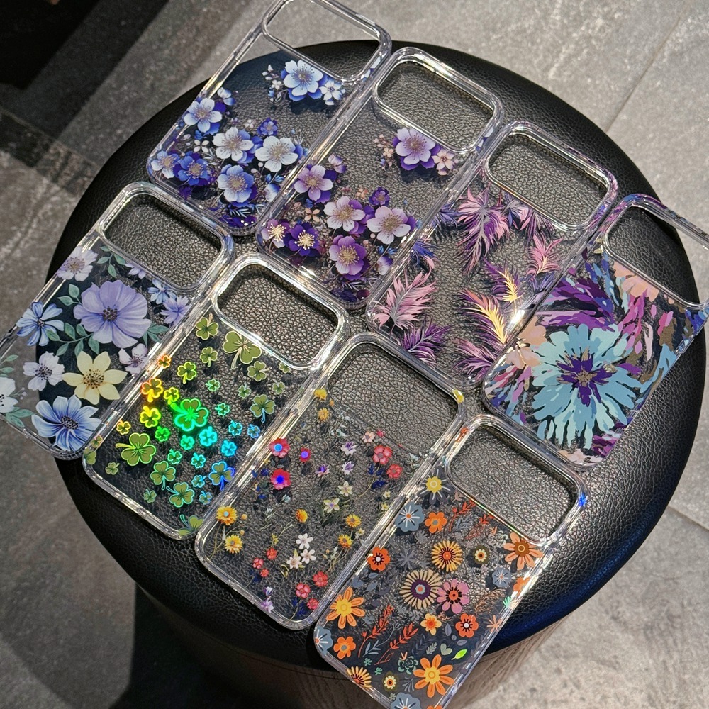 Ốp Điện Thoại Trong Suốt Mạ Hoa Thanh Lịch Cho iPhone 15 16 17 Pro Max 16 Plus 16e 17e Air PC + TPU 