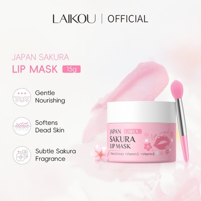 Mặt nạ môi LAIKOU Nhật Bản Sakura 15g Dưỡng ẩm & Sửa chữa qua đêm với chiết xuất Sakura, Vitamin C & E