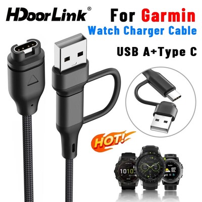 Cáp sạc đồng hồ HdoorLink 2IN1 cho Garmin Fenix 8 7S 5X 6S 1M USB A / TYPE C Cáp sạc thẳng góc phải