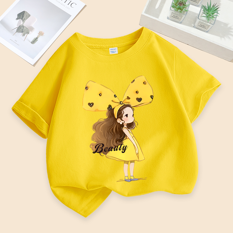 Áo thun bé gái in chữ Thích hợp để mặc thể thao ngoài trời, vải Cotton nguyên chất mềm mại thoải mái