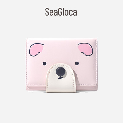 SeaGloca Hoạt Hình Phong Cách Hàn Quốc In Hình Gấu Khóa Ba Mặt Mini Nhỏ Tinh Tế Ví Ngắn Dành Cho Nữ No.2042