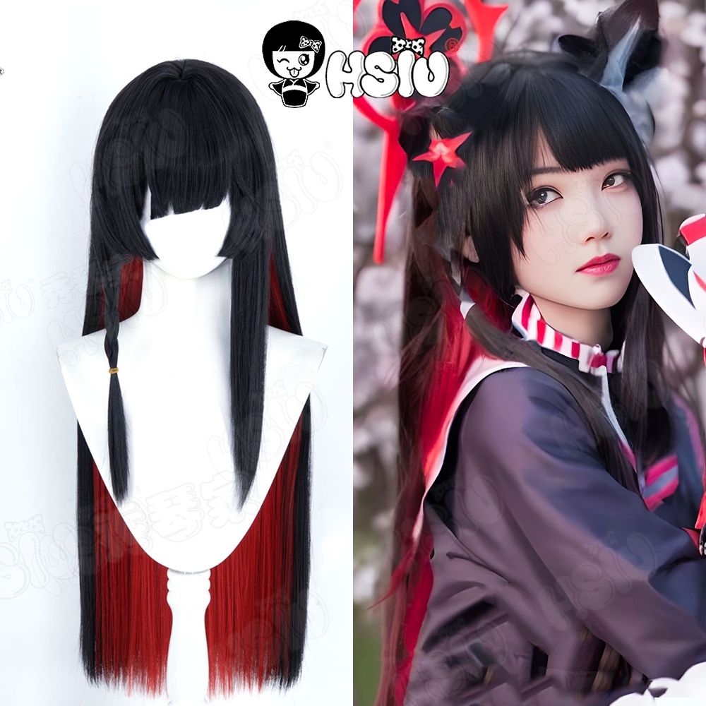 Kosaka Wakamo Tóc Giả cosplay tổng hợp màu đen đỏ, 85cm, phù hợp cho trò chơi và lưu trữ