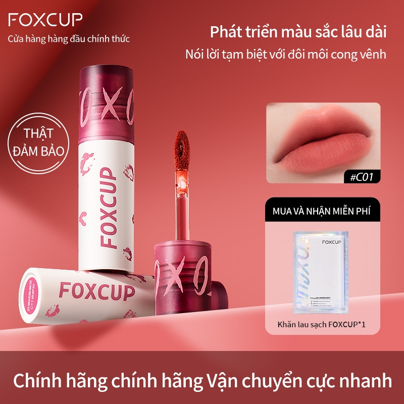 FOXCUP Nhung Matte Lip Gloss 24H Dài Son Môi Chuyển Chống Thấm Nước Son Bóng Son Môi Chống Dính Cốc 