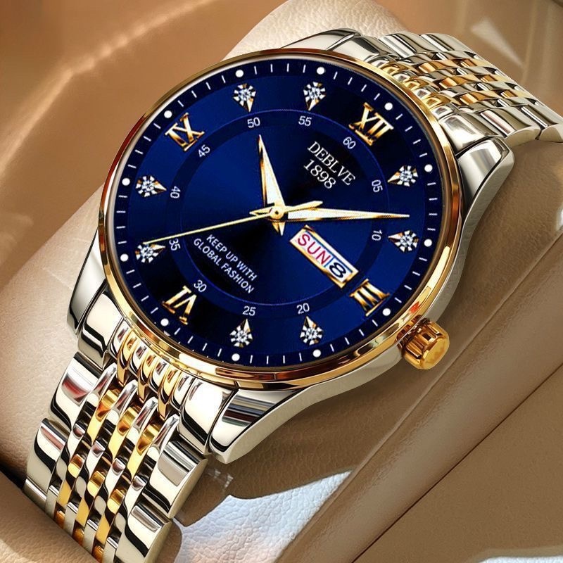 [Có Hộp] Đồng Hồ Nam Deblve Đồng Hồ Thời Trang Lịch Kép Tự Động Nam Chống Thấm Nước Thạch Anh Không 