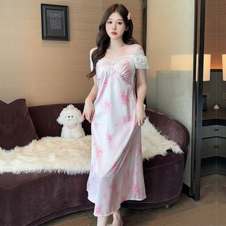 TEEFENG Váy Ngủ Lụa Cao Cấp Ren Рhơng Cách Công Chúa Họa Tiết Hoa Miếng Lót Ngực Mùa Hè Mặc Nhà