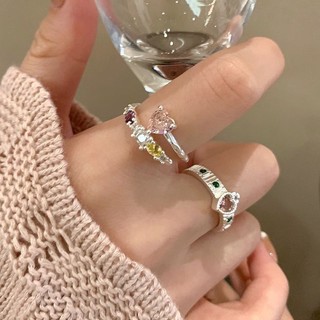 Ahellogirl Nhẫn nữ tình yêu kim cương hồng ngọt ngào, phong cách mở điều chỉnh, tinh tế<optimized_title>