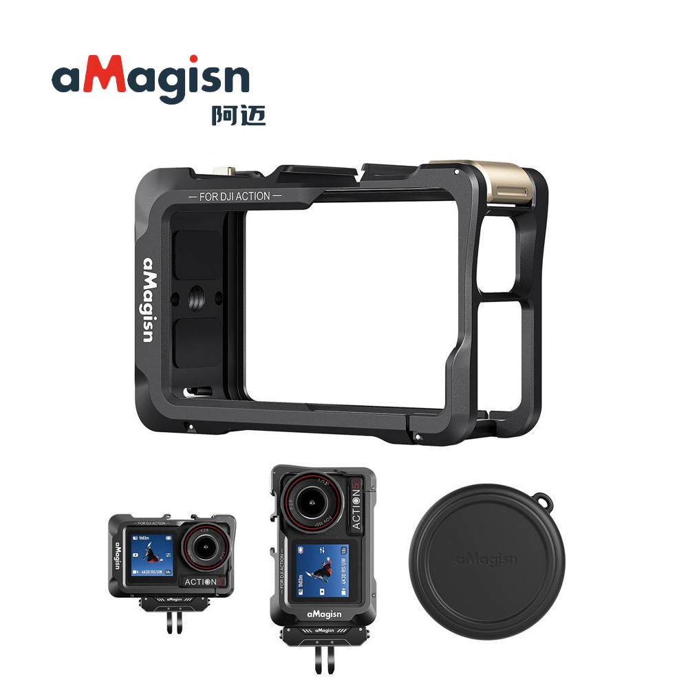 AMagisn cho DJI Action 5 Pro / 4 / 3 Lồng Thỏ Kim Loại Phiên Bản Cao Cấp Ngang Dọc Chụp Khung Bảo Vệ