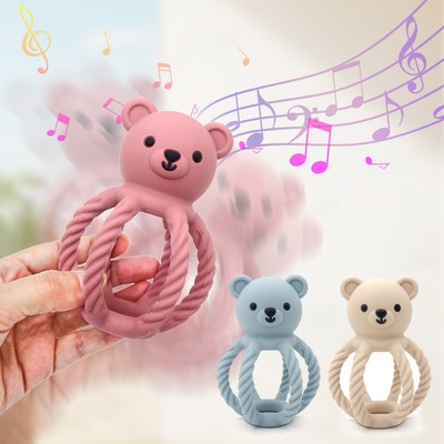 Bé Silicone Miếng Dán Hoạt Hình Hình Gấu Lục Lạc Đồ Chơi Miễn Phí BPA Tay Cầm Nhẹ Nhàng Mọc Răng Nhai Đồ Chơi