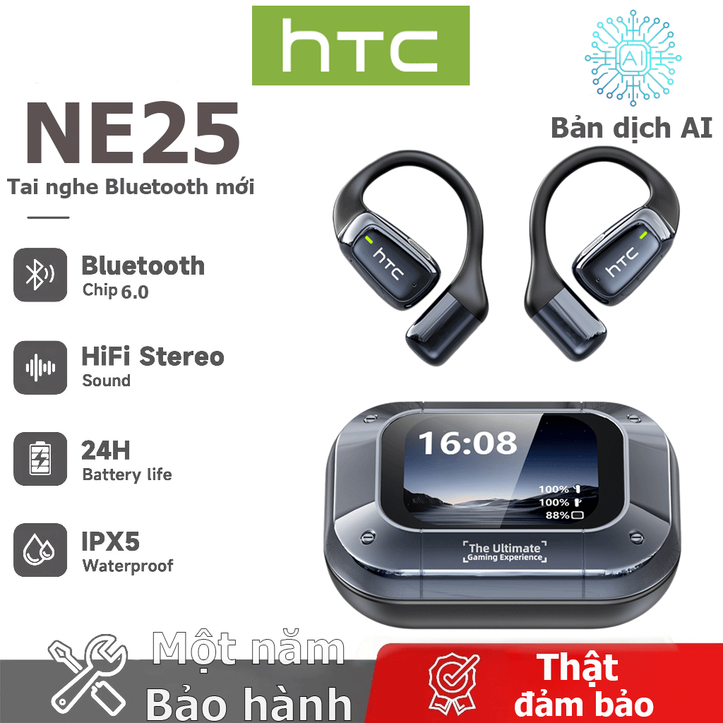 Tai nghe dịch thuật AI HTC NE25 Dịch thuật thời gian thực Tai nghe BluetoothTWS Bluetooth 6.0 Chất lượng âm thanh HiFi IPX5 Tai nghe không dây chống nước Hỗ trợ thay đổi Giấy dán tường Bảo hành một năm | BigBuy360 - bigbuy360.vn