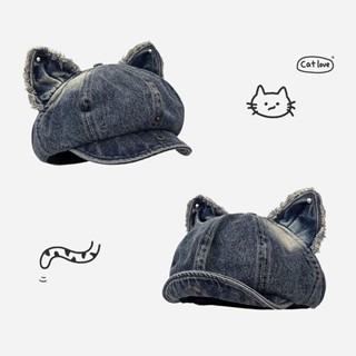  Mũ nữ phong cách Nhật Bản với viền tai mèo dễ thương hình bát giác phù hợp xu hướng retro và văn học cao bồi 