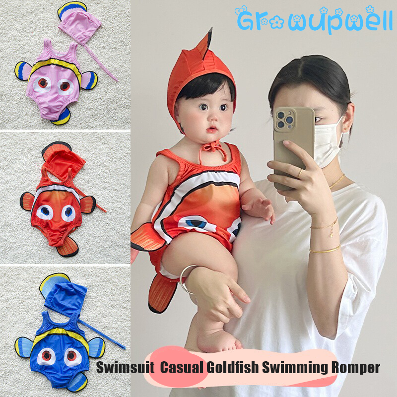 Bộ đồ bơi bé trai bé gái Áo liền quần bơi cá vàng thông thường có mũ bơi trong 1-6 tuổi