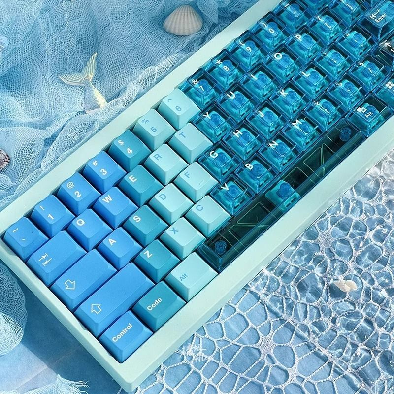 Blue Sea Clear Double Keycaps PBT + PC Shine Through Cherry Profile Tùy chỉnh DIY cho tất cả MX 61% 