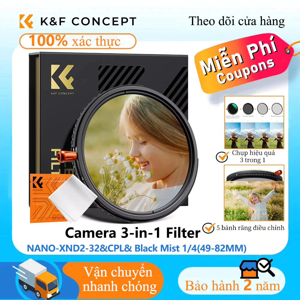 K&F Concept NANO-X Biến ND2-32 & CPL & Sương mù đen 1/4 3 trong 1 Bộ lọc ống kính HD 37mm-82mm