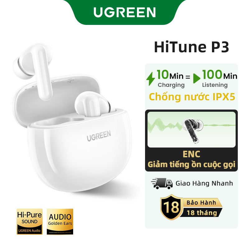 Tai nghe không dây UGREEN P3 Bluetooth 5.4  chống nước IPX5 độ trễ thấp Khử tiếng ồn cuộc gọi ENC | BigBuy360 - bigbuy360.vn
