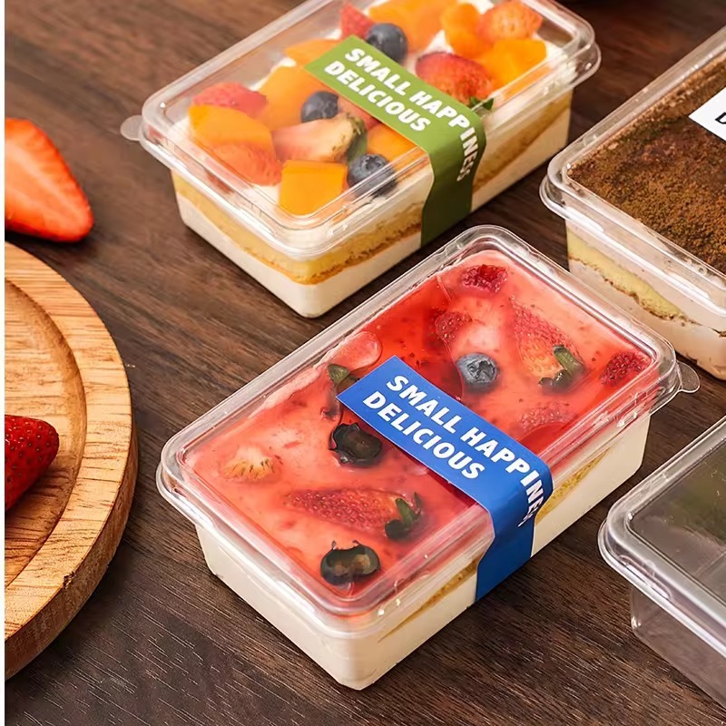 LM 50 Cái Hộp Bánh Nhựa Trong Suốt Có Nắp Dùng Một Lần Bánh Tornado Tiramisu Hộp Đựng Bánh Tráng Miệ