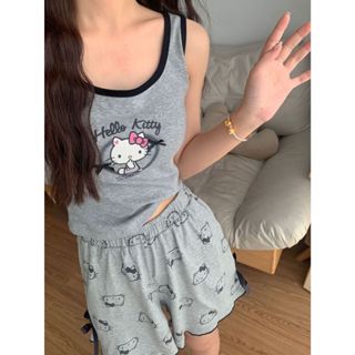   TPNY Bộ đồ ngủ áo ba lỗ và quần short Hello Kitty dễ thương mùa hè mới dành cho nữ 