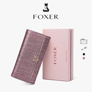  FOXER Ví da bò nữ  Ví dài thời trang Túi đựng thẻ tín dụng sang trọng Ví dung tích lớn 