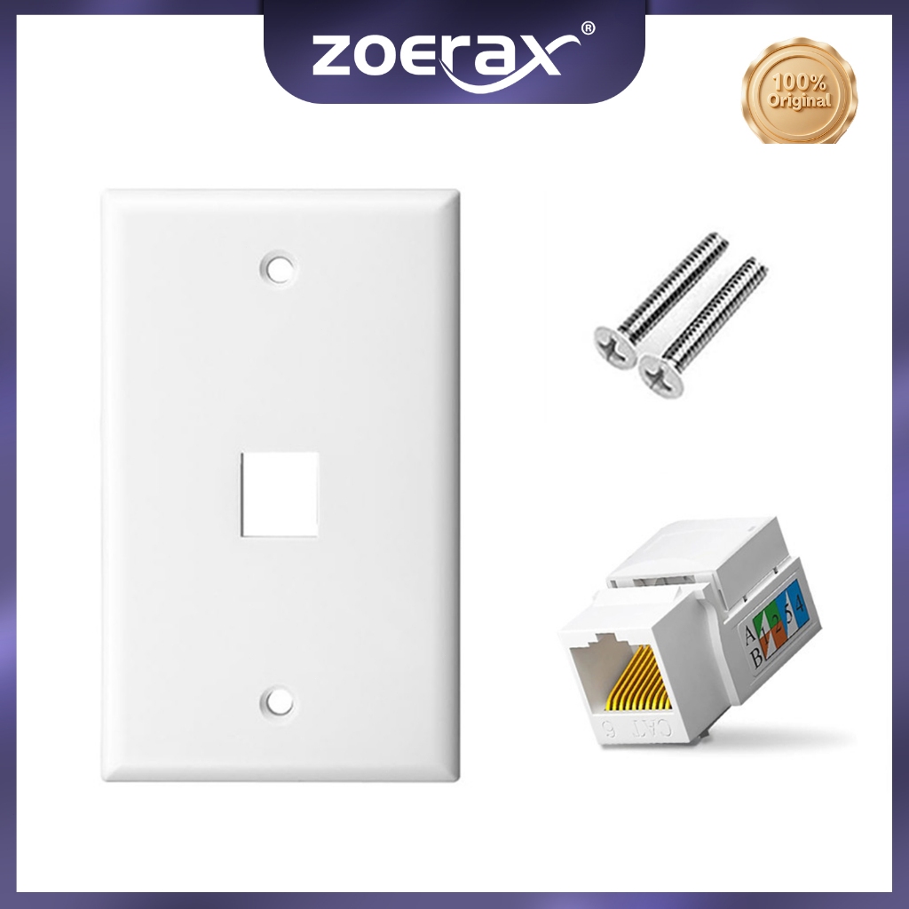 Zoerax CAT6 Ethernet Punch Down Jack Wall Plate, Jack Keystone RJ45 cho cáp mạng CAT6 / CAT5e, Tấm t