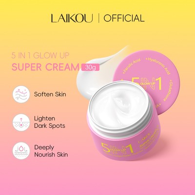 LAIKOU 5IN1 Glow Up Super Cream 30g Tăng cường rạng rỡ Da nuôi dưỡng sâu sắc với Vitamin C, Collagen, Axit Hyaluronic | Dành cho mọi loại da | Không mùi thơm