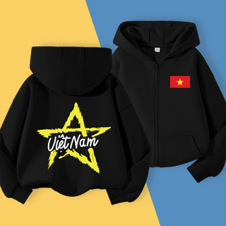 Áo Hoodie bé trai, có mũ trùm đầu in cờ Việt Nam, thích hợp để mặc thể thao ngoài trời và đi học