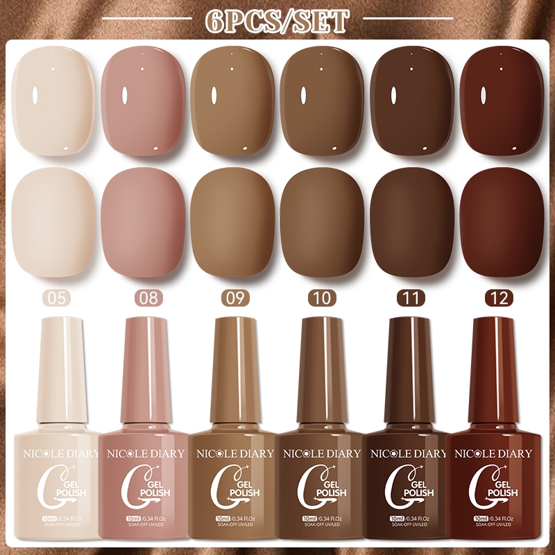 NICOLE DIARY 6 Cái / bộ Gel Móng Tay Nhiều Màu Sắc Ba Lan 10ml Drak Nâu UV Gel Lâu Dài Nhiều Màu Sắc