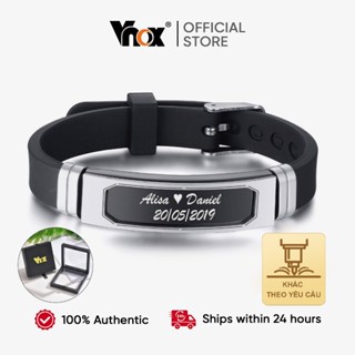 Vnox Thương Hiệu Nam Cá Tính Tùy Chỉnh Tên Vòng Tay Và Vòng Tay Khắc Tên Silicone Thể Thao Cổ Tay ID Vòng Tay Trang Sức
