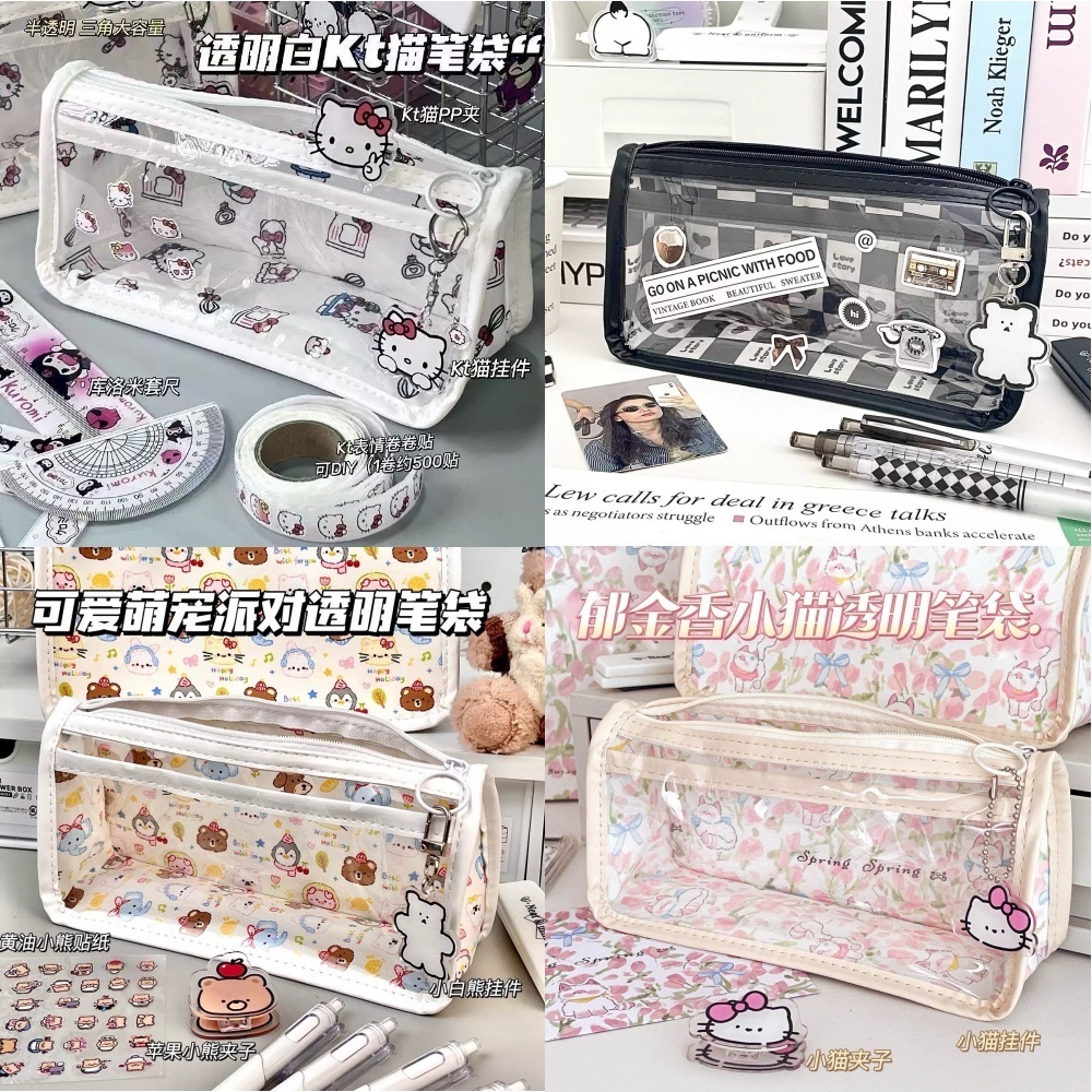 Hộp bút Túi Đựng Bút Vải Canvas Hình Gấu Dâu Tây Phong Cách Hàn Quốc Túi Đựng Bút Hình Gấu Dâu Tây D