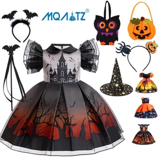  MQATZ Bé Gái Carnival Halloween Đầm Cho Trẻ Em Trang Phục Hóa Trang Ma Dơi Họa Tiết Váy Dự Tiệc 3-10 Tuổi WS058 