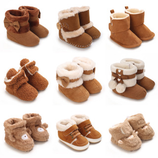 Giày Bốt Trẻ Em Màu Nâu Mới Mùa Đông Ấm Áp 0-18M Bé Sơ Sinh Velcro Đáy Mềm Chống Trơn Trượt Giày Trước Giày Cho Bé Giày Bốt Tuyết Ấm Áp 