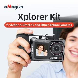  AMagicsn Tay Cầm Một Tay Cho Insta360 AcePro 2 DJI Action 5 Pro GoPro Hero13 Tay Cầm Chụp Ảnh Đường Phố Đa Năng Phát Hành Nhanh Nút Shutter Street Grip Vlog Holder 