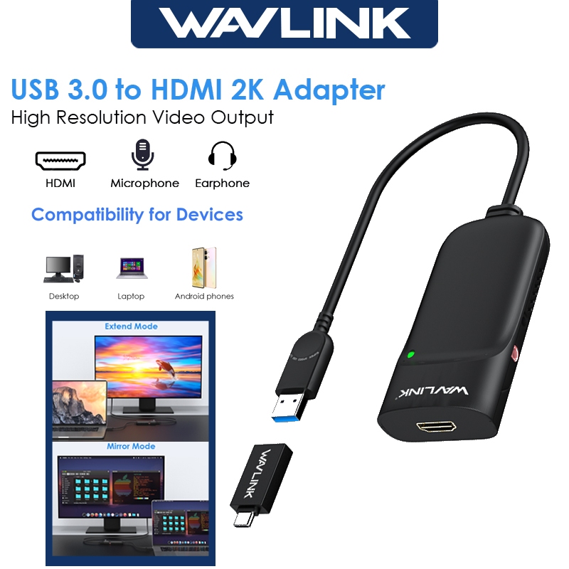 WAVLINK Hiển Thị Bộ Chuyển Đổi HDMI USB 3.0 Sang HDMI 2K @ 60Hz Cho Macbook / Windows / Ubuntu / And