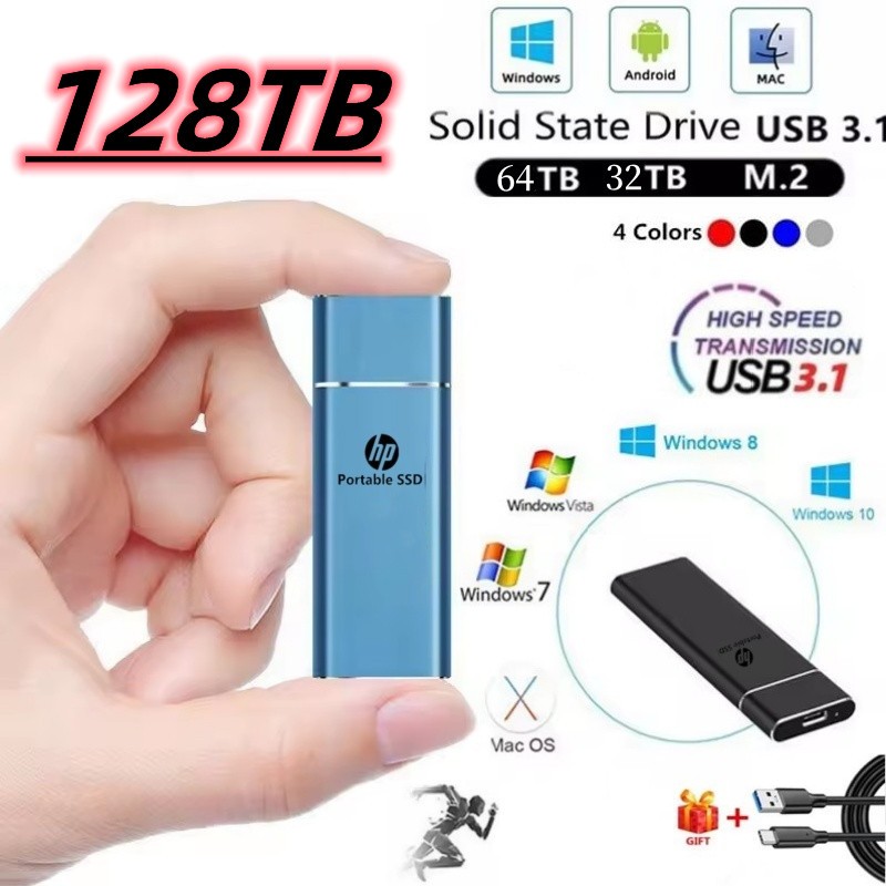 Ổ cứng gắn ngoài 128TB SSD 4TB 8TB 16TB 32TB Ổ cứng SSD di động Cáp USB3.1 Type-C / Micro adapter di