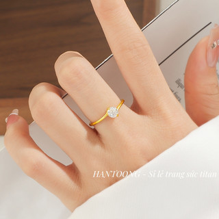  Nhẫn titan nữ không gỉ mạ vàng 18k gắn đá pha lê lấp lánh thời trang tinh tế 