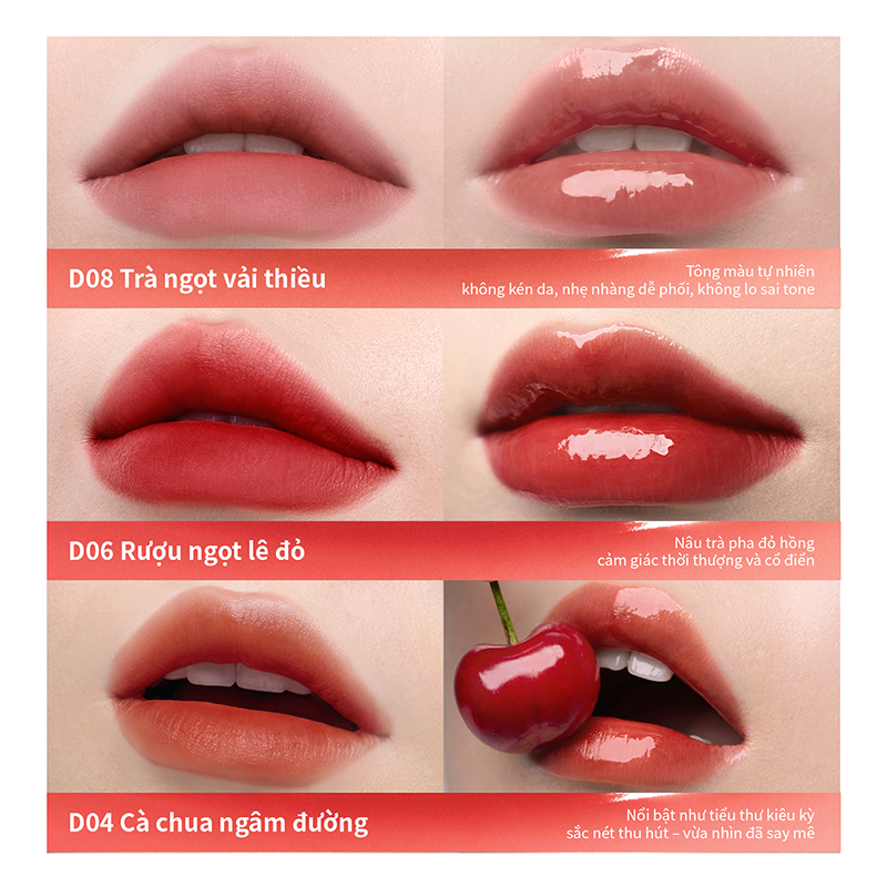 Son kem hai đầu Mooekiss thiết kế 2 trong 1 gồm đầu lì và đầu bóng, chứa 92% tinh chất dưỡng ẩm, giữ môi mềm suốt 8 giờ 6ml | BigBuy360 - bigbuy360.vn