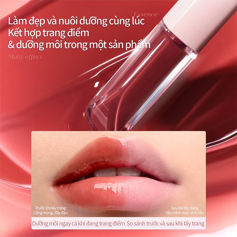Son kem hai đầu Mooekiss thiết kế 2 trong 1 gồm đầu lì và đầu bóng, chứa 92% tinh chất dưỡng ẩm, giữ môi mềm suốt 8 giờ 6ml | BigBuy360 - bigbuy360.vn