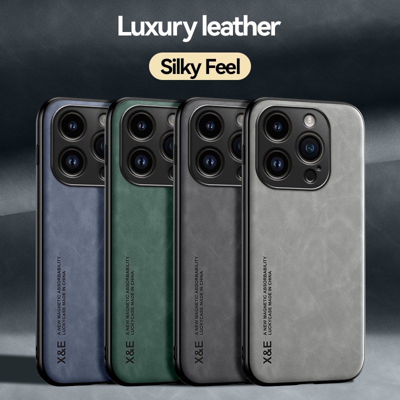 Ốp Da PU Trơn Họa Tiết Da Cho iPhone 15 14 12 13 Mini 16 17 Pro Max 15 Plus Air 16e 17e Soft TPU Khu