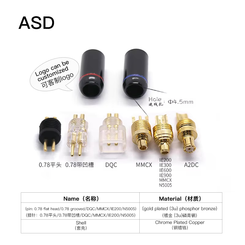 HAKUGEI ASD DIY Custom Pin 0,78 Mmcx Qdc Flat 0,78 Ie200 Ie600 Ie900 A2DC N5005