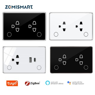 Ổ cắm tường Zigbee thông minh zemismart,Ổ cắm/ổ cắm 2Gang+Cổng sạc nhanh USB 18W+Type C 20W,Ổ cắm tường 16A,Hẹn giờ ứng dụng,Ổ cắm màn hình nguồn,hoạt động với Tuya/Homekit APP qua M1/M6 Hub
