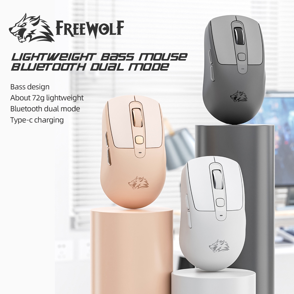 Chuột không dây siêu nhẹ FREEWOLF A3 | Thiết kế 72G | Bluetooth chế độ kép | Cảm biến PAW3212 | Tay 
