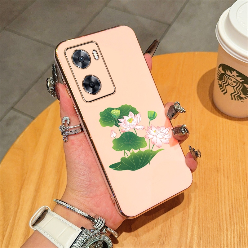 Mạ điện cạnh thẳng vẽ Lotus OPPO A57 4G 2022, OPPO A57 2022 5G, OPPO A77, OPPO A77S, OPPO A57E