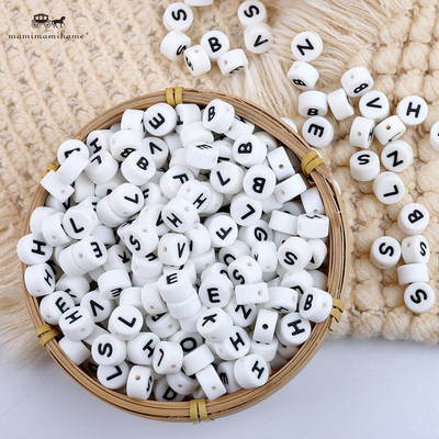 [Thư tùy chọn] Bộ 50 Hạt Chữ Tròn Không Chứa BPA Hạt Miếng Dán Thực Phẩm 12 Mm Silicon DIY Handmade Hạt Phụ Kiện Trang Sức