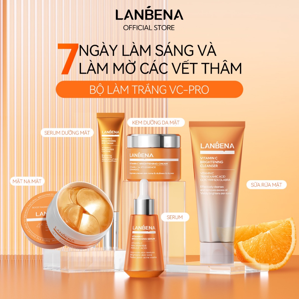 LANBENASET Vitamin C  Kem làm trắng da (SET) - dưỡng ẩm Làm sáng da mặt kiểm soát dầu nhờn Niacinamide Serum Face Cream  Skincare