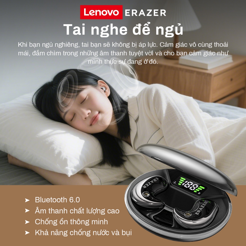 Lenovo ERAZER XF58 Tai Nghe Phiên Dịch AI Tai Nghe Ngủ Đa Năng  Màn Hình LED, Bluetooth 6.0  Âm Thanh Hi-Fi Cao Cấp Khử Tiếng Ồn ENC Chống Nước IPX5 Thiết Kế Không Dây | BigBuy360 - bigbuy360.vn