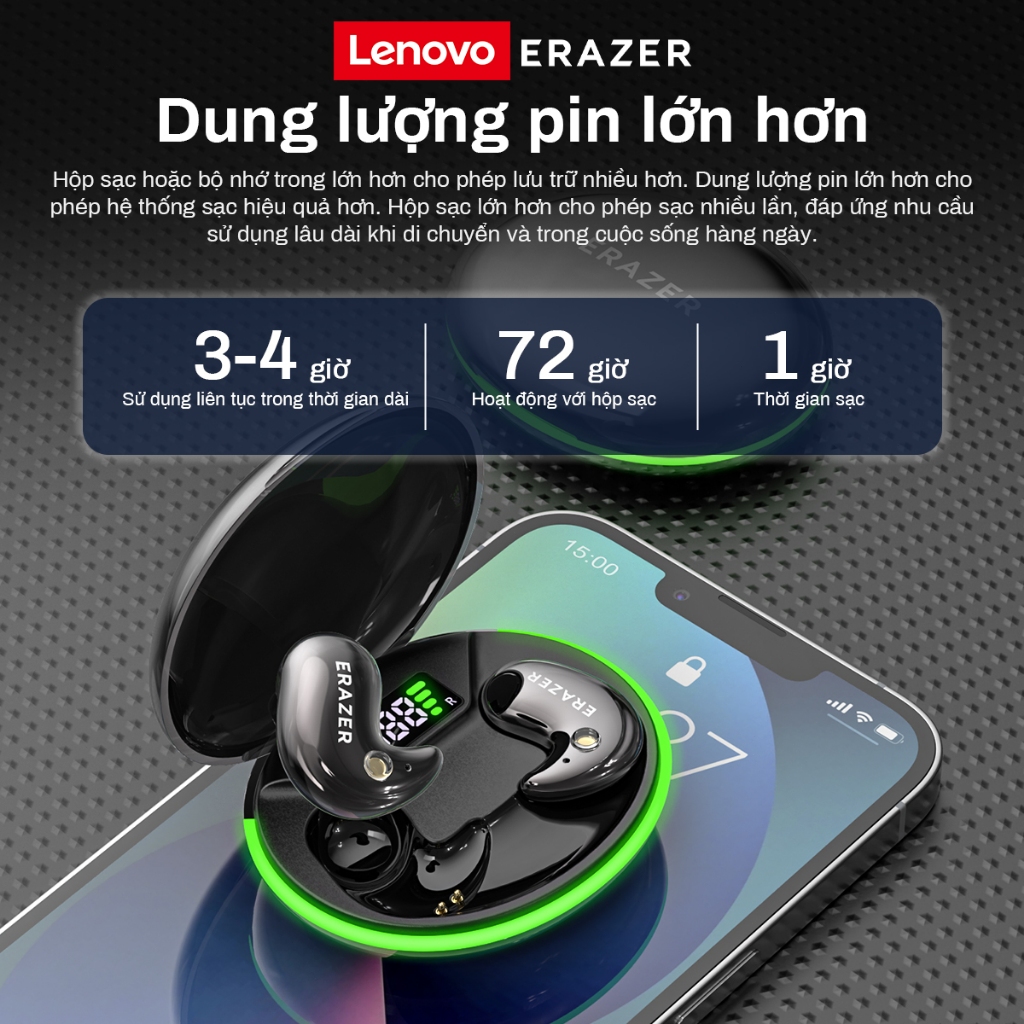 Lenovo ERAZER XF58 Tai Nghe Phiên Dịch AI Tai Nghe Ngủ Đa Năng  Màn Hình LED, Bluetooth 6.0  Âm Thanh Hi-Fi Cao Cấp Khử Tiếng Ồn ENC Chống Nước IPX5 Thiết Kế Không Dây | BigBuy360 - bigbuy360.vn