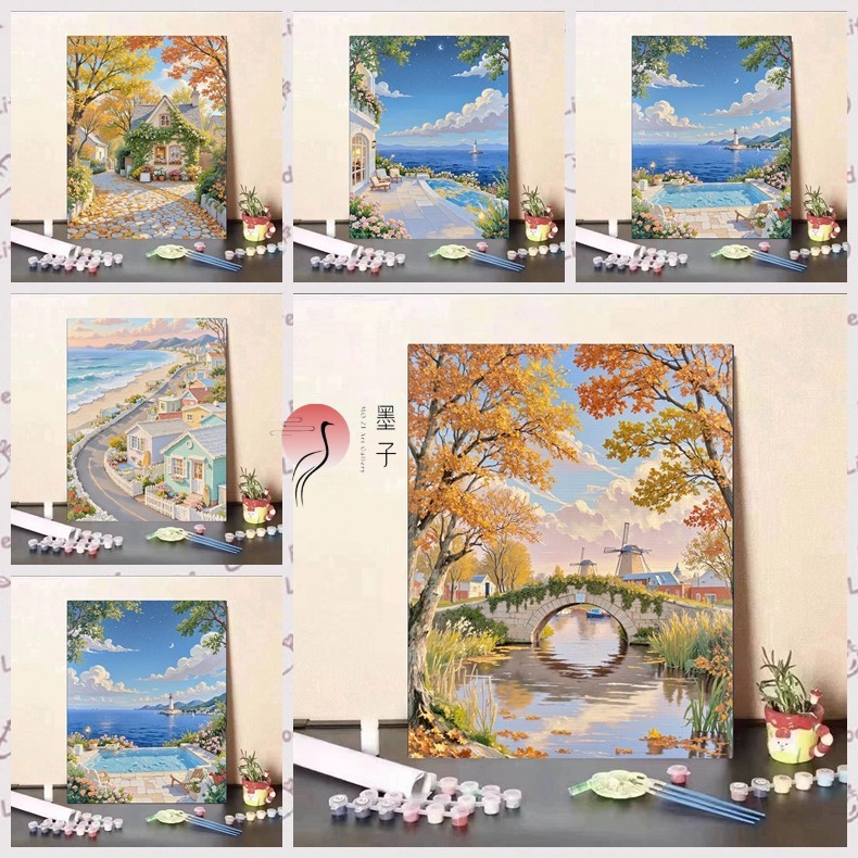 MOZI ✨60 * 75cm / 50 * 60cm Kích thước lớn Phong Cảnh Mùa tranh tô màu theo số tranh số hóa bộ tô mà
