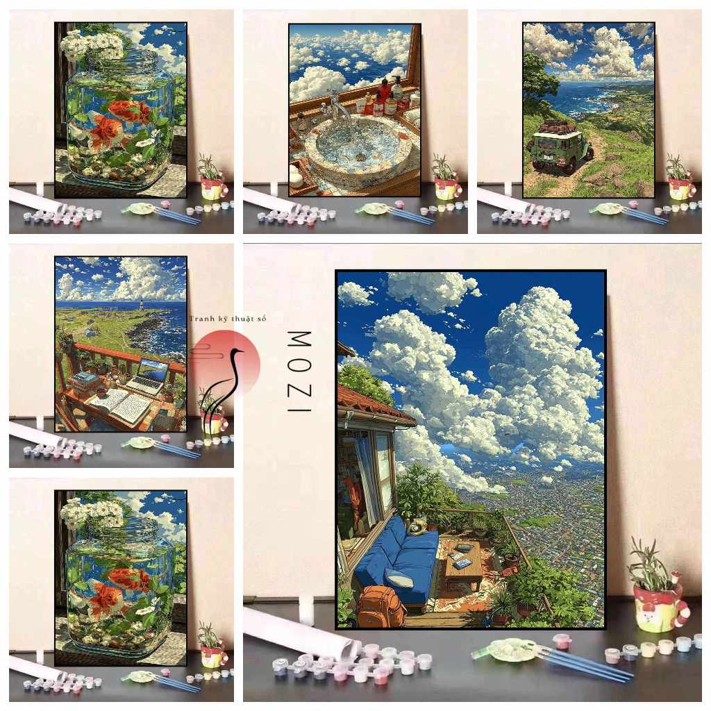 MOZI ✨60 * 75cm / 50 * 60cm Phong cảnh tự làm kích thước lớn tranh tô màu theo số tranh số hóa tranh