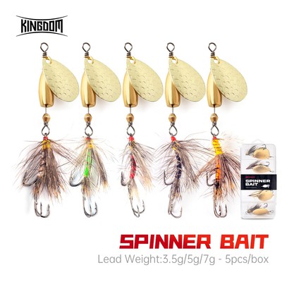 Kingdom PINNER BAIT Bionic Mồi Câu Cá 5 Cái / hộp Kim Sa Lấp Lánh Xoay 8.5cm / 9,5Cm 3.5g / 5g / 7g Tấm Kim Loại Thiên Thạch 360°Xoay trong nước Móc đôi đồng hình nón